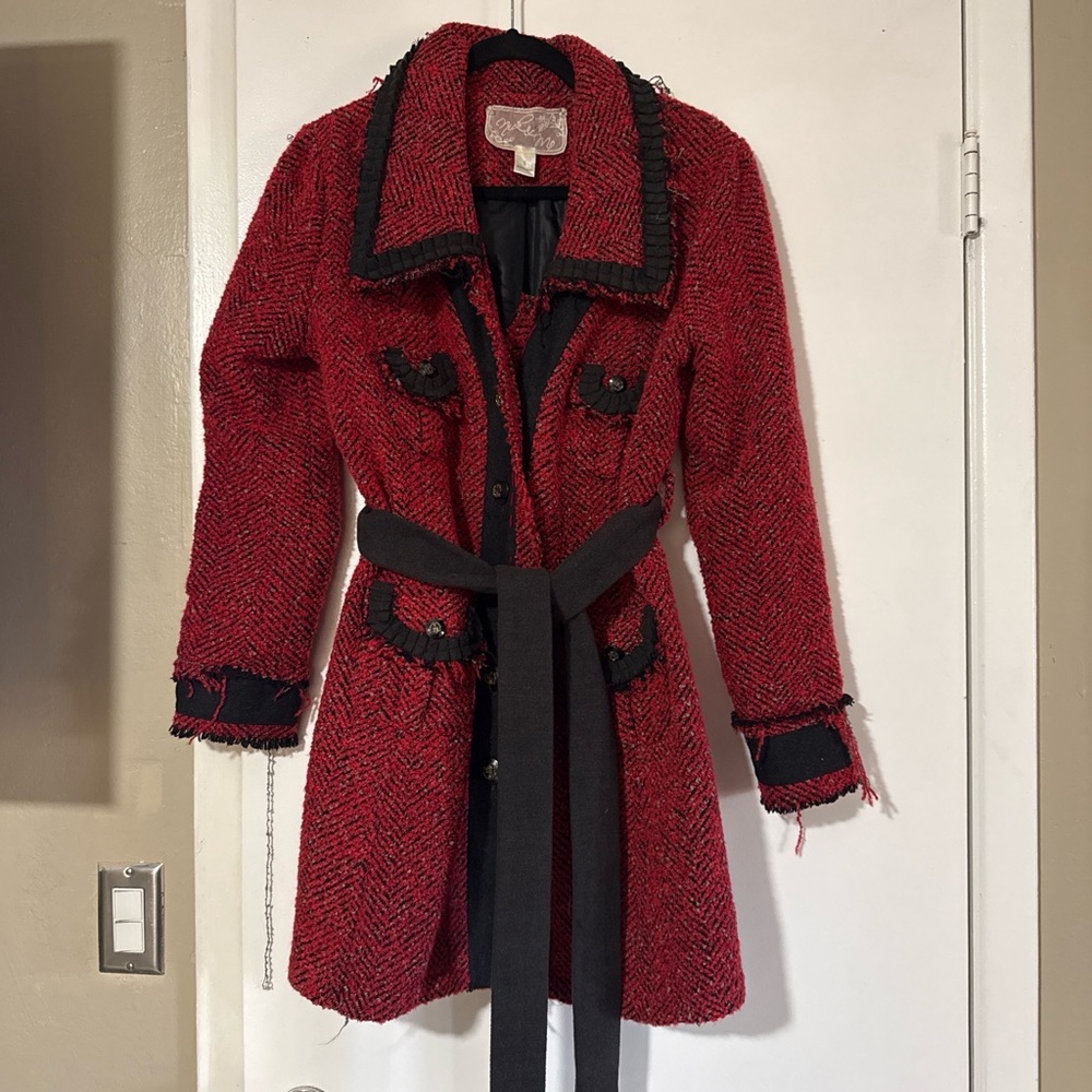 Elegant Red and Black Women's Trench Coat